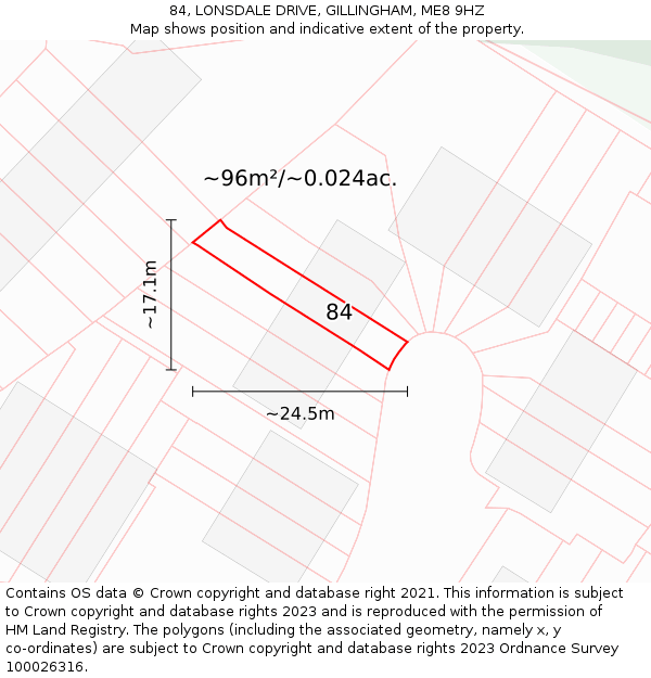 84, LONSDALE DRIVE, GILLINGHAM, ME8 9HZ: Plot and title map