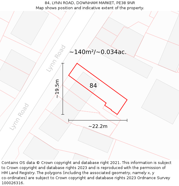 84, LYNN ROAD, DOWNHAM MARKET, PE38 9NR: Plot and title map