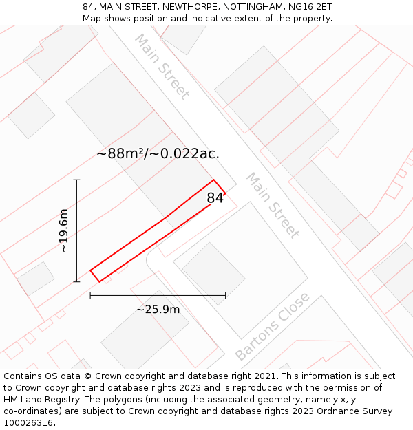 84, MAIN STREET, NEWTHORPE, NOTTINGHAM, NG16 2ET: Plot and title map
