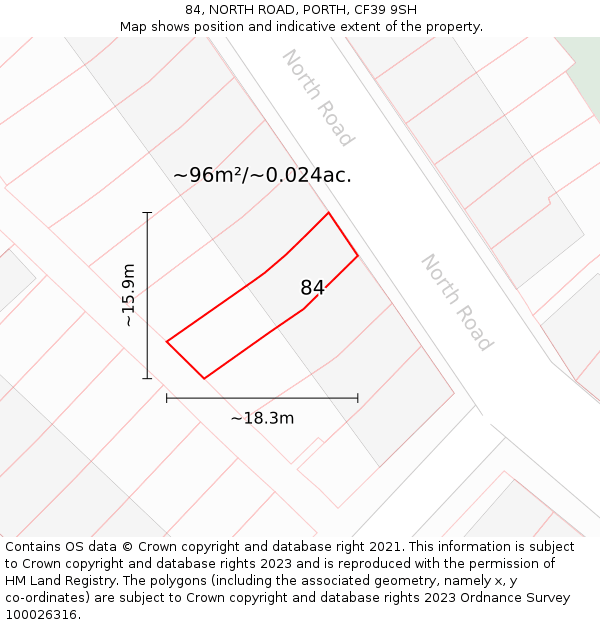 84, NORTH ROAD, PORTH, CF39 9SH: Plot and title map