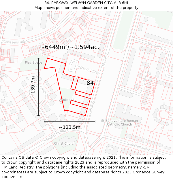 84, PARKWAY, WELWYN GARDEN CITY, AL8 6HL: Plot and title map