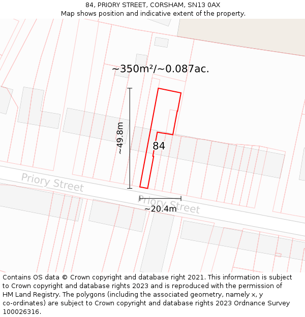 84, PRIORY STREET, CORSHAM, SN13 0AX: Plot and title map