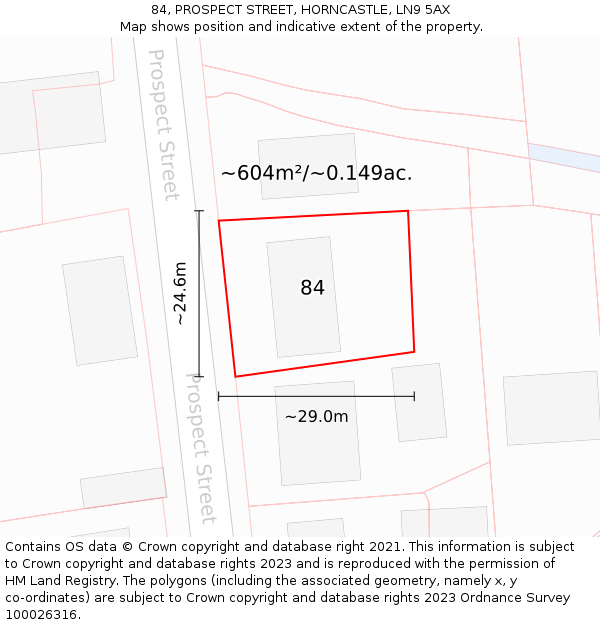 84, PROSPECT STREET, HORNCASTLE, LN9 5AX: Plot and title map