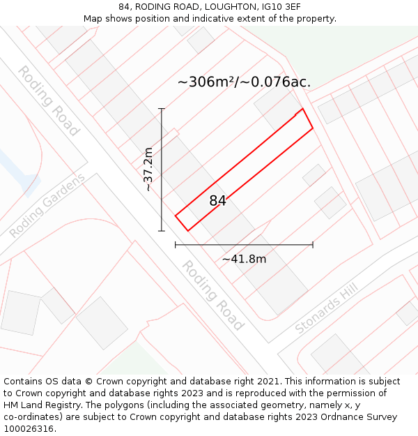 84, RODING ROAD, LOUGHTON, IG10 3EF: Plot and title map