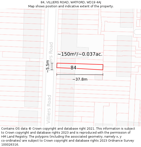 84, VILLIERS ROAD, WATFORD, WD19 4AJ: Plot and title map