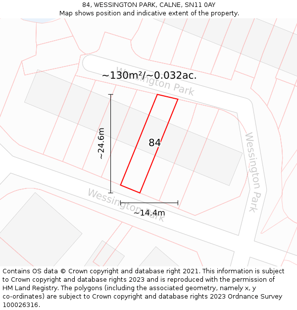 84, WESSINGTON PARK, CALNE, SN11 0AY: Plot and title map