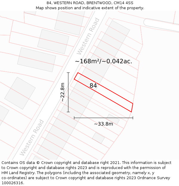 84, WESTERN ROAD, BRENTWOOD, CM14 4SS: Plot and title map