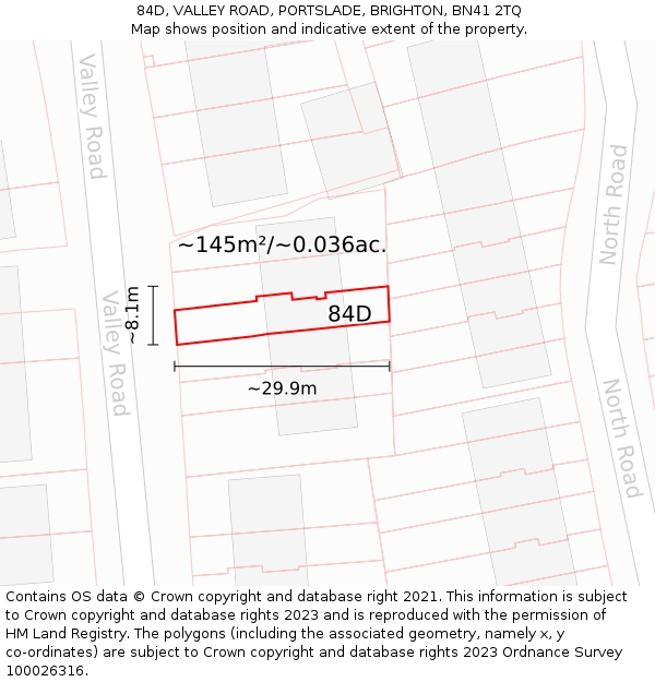 84D, VALLEY ROAD, PORTSLADE, BRIGHTON, BN41 2TQ: Plot and title map