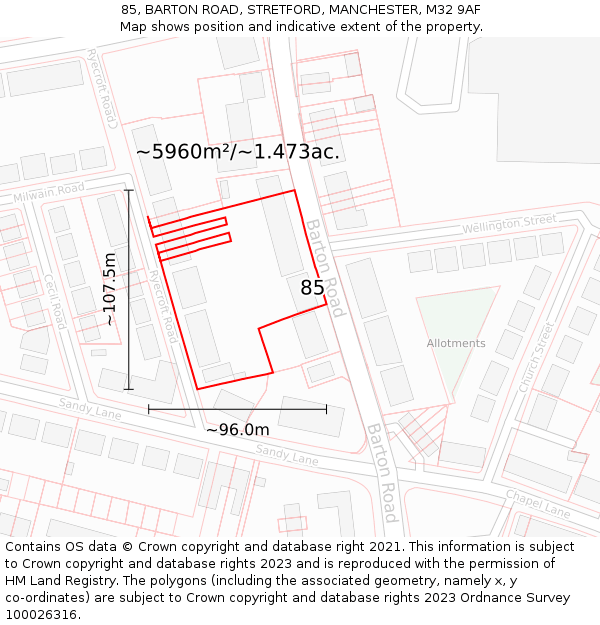 85, BARTON ROAD, STRETFORD, MANCHESTER, M32 9AF: Plot and title map