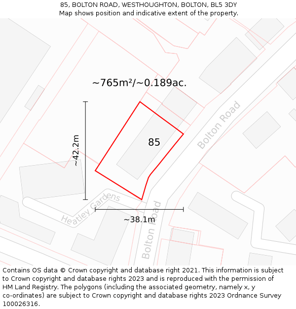 85, BOLTON ROAD, WESTHOUGHTON, BOLTON, BL5 3DY: Plot and title map