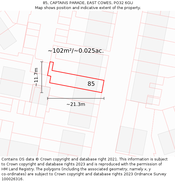 85, CAPTAINS PARADE, EAST COWES, PO32 6GU: Plot and title map