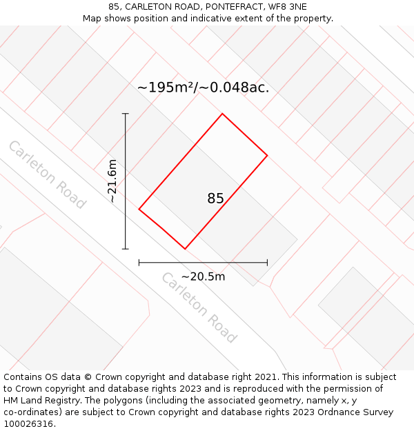 85, CARLETON ROAD, PONTEFRACT, WF8 3NE: Plot and title map