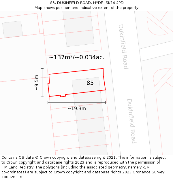 85, DUKINFIELD ROAD, HYDE, SK14 4PD: Plot and title map