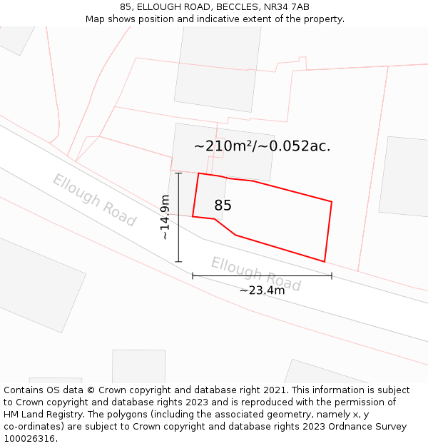 85, ELLOUGH ROAD, BECCLES, NR34 7AB: Plot and title map