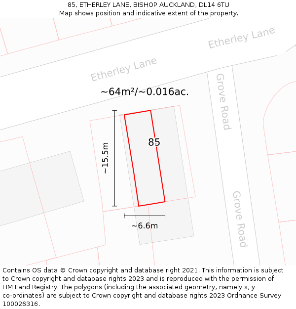 85, ETHERLEY LANE, BISHOP AUCKLAND, DL14 6TU: Plot and title map
