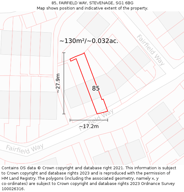 85, FAIRFIELD WAY, STEVENAGE, SG1 6BG: Plot and title map