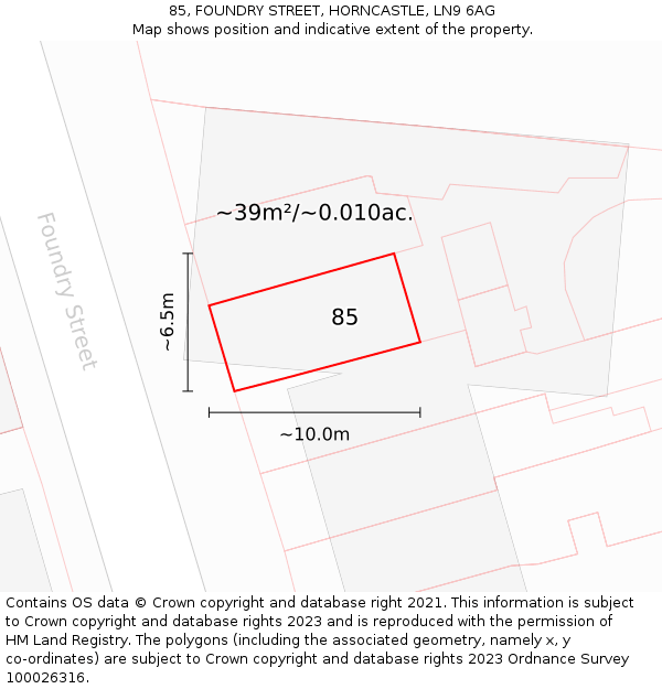 85, FOUNDRY STREET, HORNCASTLE, LN9 6AG: Plot and title map