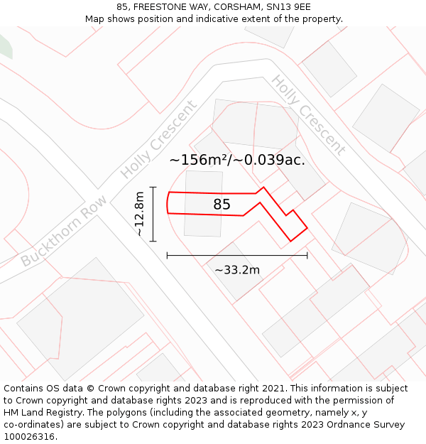 85, FREESTONE WAY, CORSHAM, SN13 9EE: Plot and title map