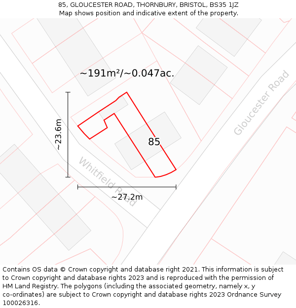 85, GLOUCESTER ROAD, THORNBURY, BRISTOL, BS35 1JZ: Plot and title map