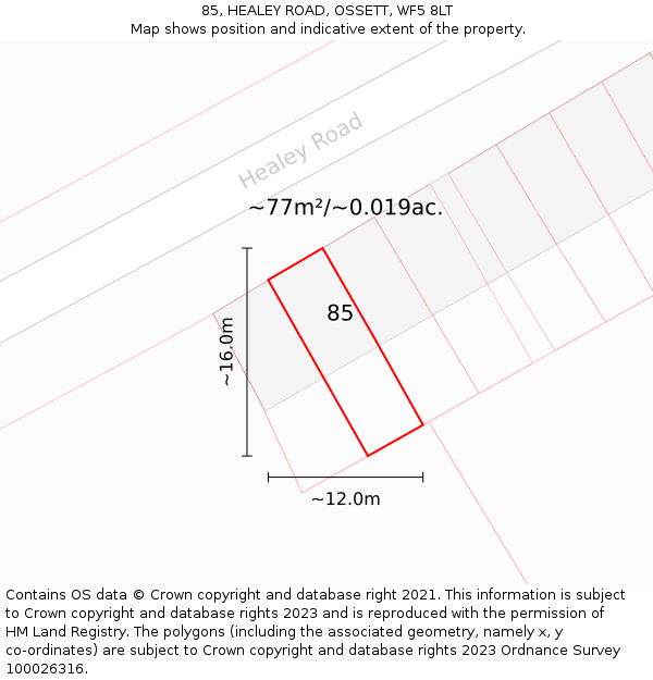 85, HEALEY ROAD, OSSETT, WF5 8LT: Plot and title map