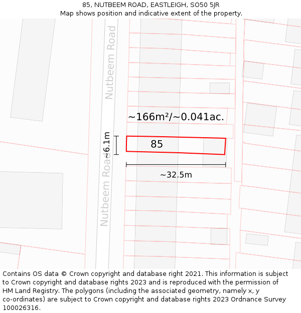 85, NUTBEEM ROAD, EASTLEIGH, SO50 5JR: Plot and title map