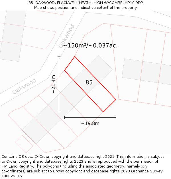 85, OAKWOOD, FLACKWELL HEATH, HIGH WYCOMBE, HP10 9DP: Plot and title map