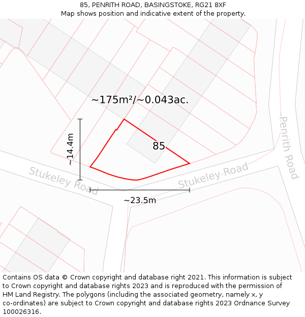 85, PENRITH ROAD, BASINGSTOKE, RG21 8XF: Plot and title map