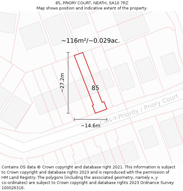 85, PRIORY COURT, NEATH, SA10 7RZ: Plot and title map