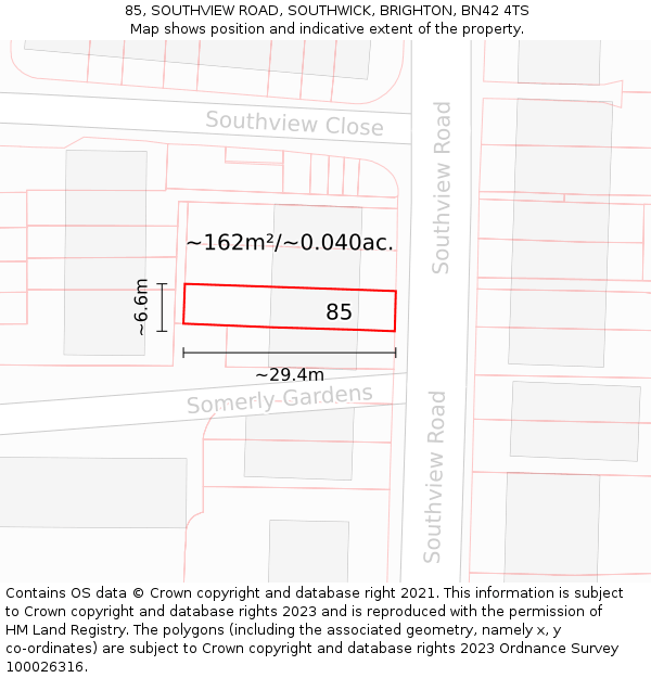 85, SOUTHVIEW ROAD, SOUTHWICK, BRIGHTON, BN42 4TS: Plot and title map