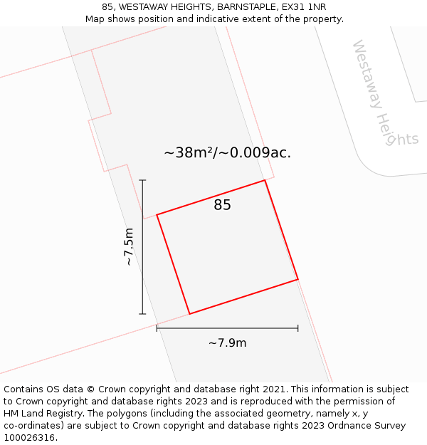 85, WESTAWAY HEIGHTS, BARNSTAPLE, EX31 1NR: Plot and title map