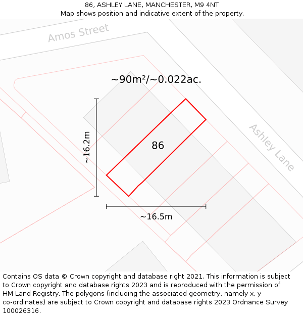 86, ASHLEY LANE, MANCHESTER, M9 4NT: Plot and title map