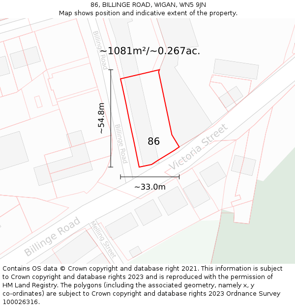 86, BILLINGE ROAD, WIGAN, WN5 9JN: Plot and title map