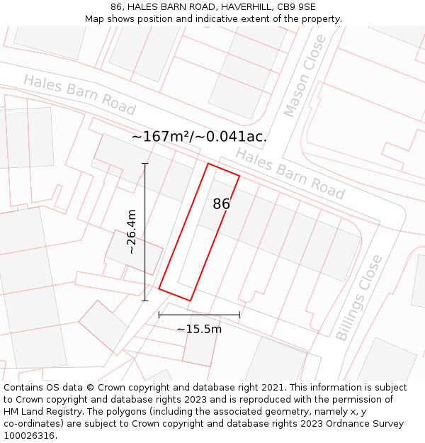86, HALES BARN ROAD, HAVERHILL, CB9 9SE: Plot and title map