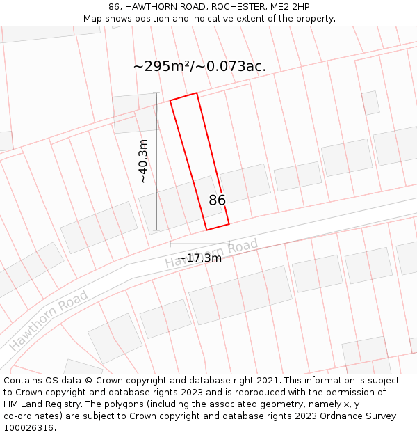86, HAWTHORN ROAD, ROCHESTER, ME2 2HP: Plot and title map