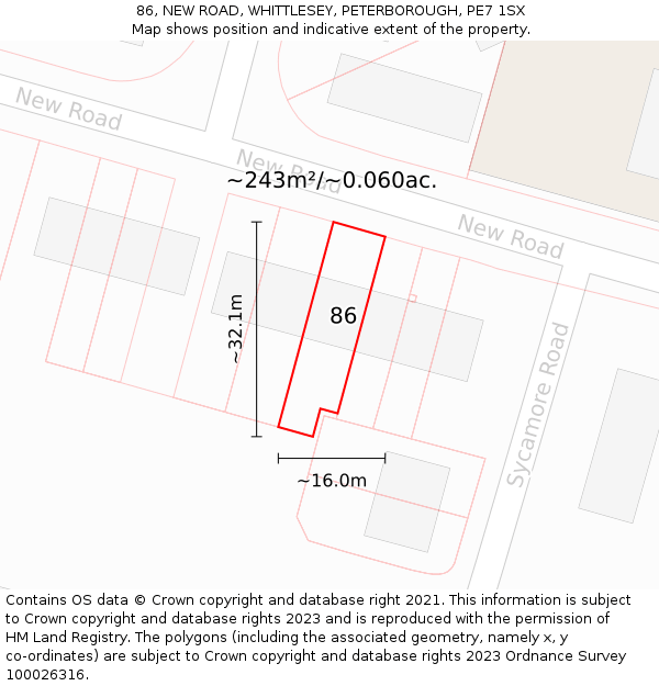 86, NEW ROAD, WHITTLESEY, PETERBOROUGH, PE7 1SX: Plot and title map
