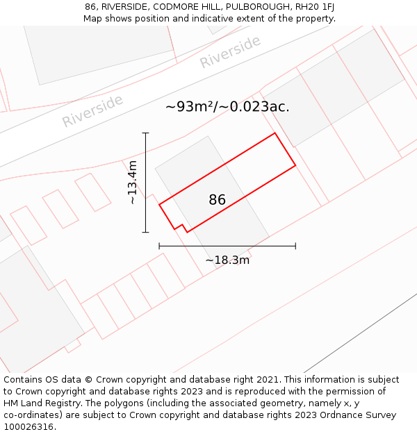 86, RIVERSIDE, CODMORE HILL, PULBOROUGH, RH20 1FJ: Plot and title map