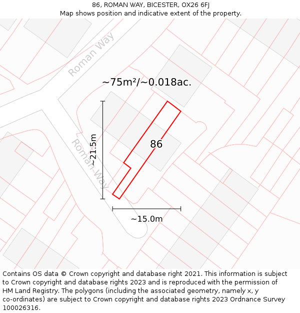 86, ROMAN WAY, BICESTER, OX26 6FJ: Plot and title map