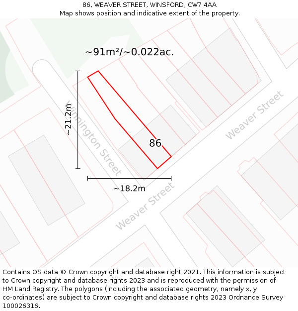 86, WEAVER STREET, WINSFORD, CW7 4AA: Plot and title map
