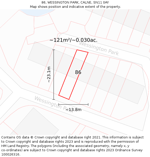86, WESSINGTON PARK, CALNE, SN11 0AY: Plot and title map