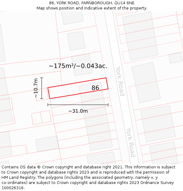 86, YORK ROAD, FARNBOROUGH, GU14 6NE: Plot and title map