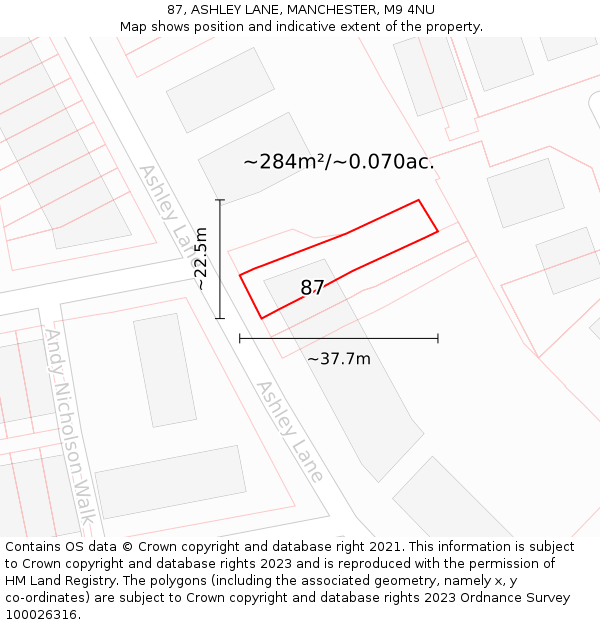 87, ASHLEY LANE, MANCHESTER, M9 4NU: Plot and title map