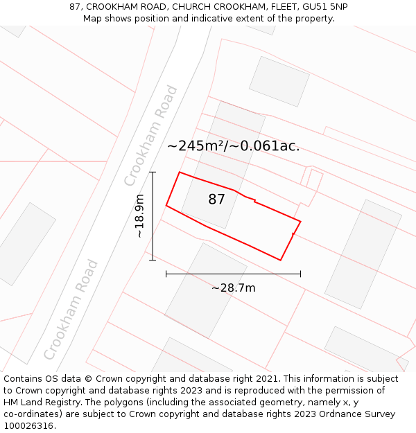 87, CROOKHAM ROAD, CHURCH CROOKHAM, FLEET, GU51 5NP: Plot and title map