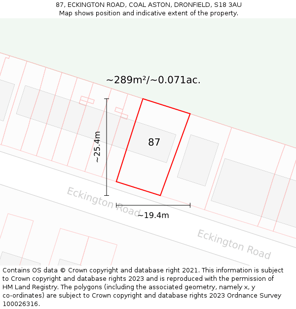 87, ECKINGTON ROAD, COAL ASTON, DRONFIELD, S18 3AU: Plot and title map