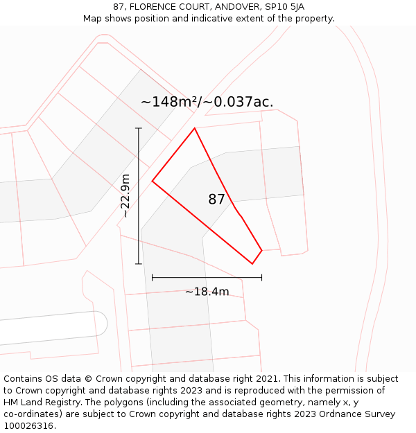 87, FLORENCE COURT, ANDOVER, SP10 5JA: Plot and title map