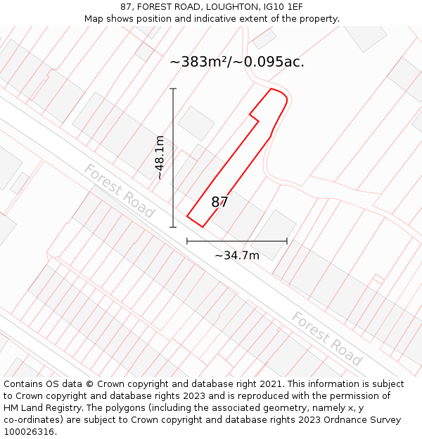 87, FOREST ROAD, LOUGHTON, IG10 1EF: Plot and title map