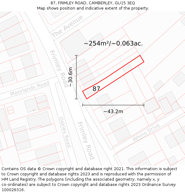87, FRIMLEY ROAD, CAMBERLEY, GU15 3EQ: Plot and title map