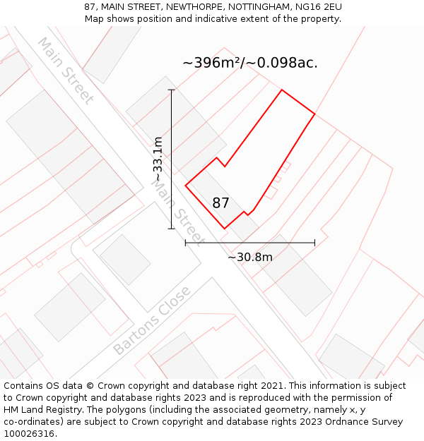 87, MAIN STREET, NEWTHORPE, NOTTINGHAM, NG16 2EU: Plot and title map