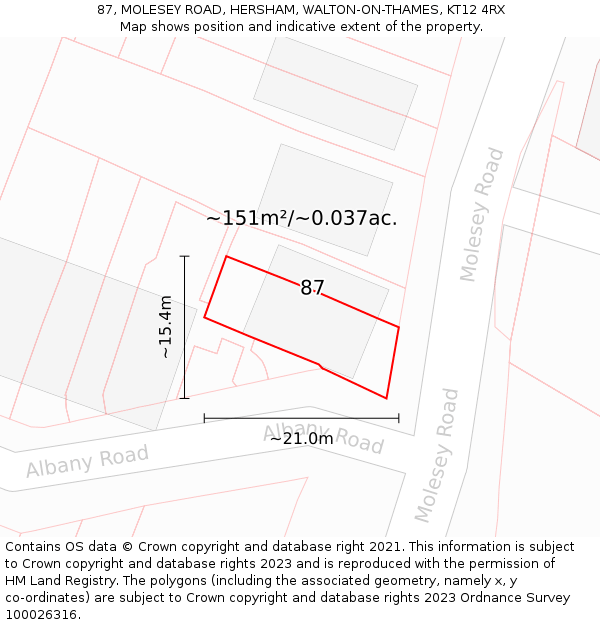 87, MOLESEY ROAD, HERSHAM, WALTON-ON-THAMES, KT12 4RX: Plot and title map