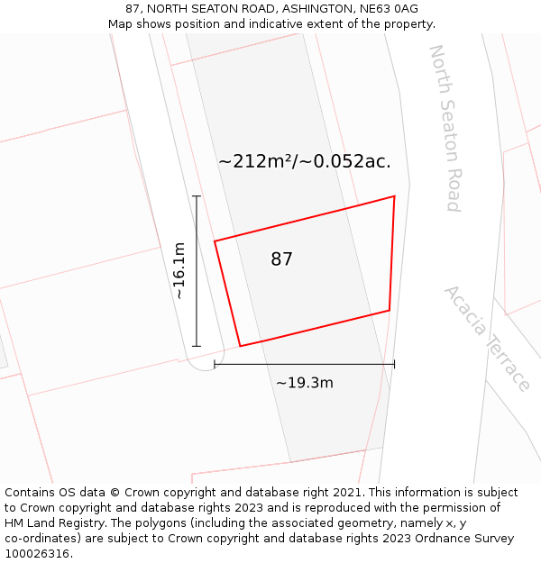 87, NORTH SEATON ROAD, ASHINGTON, NE63 0AG: Plot and title map