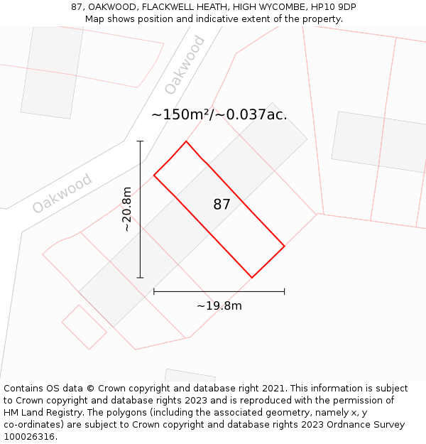 87, OAKWOOD, FLACKWELL HEATH, HIGH WYCOMBE, HP10 9DP: Plot and title map